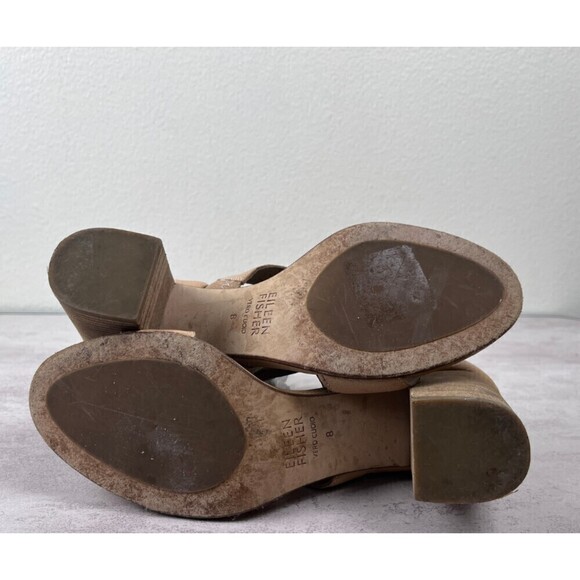 Eileen Fisher Women Size 8 Tan Leather Vero Cuoio Strappy Stack Heel Sandals - Picture 9 of 13